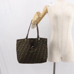FENDI Zucca Canvas Tote Bag Black Brown Auth 150031